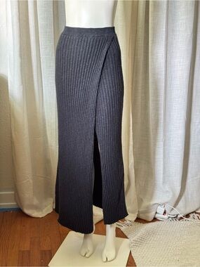 Free People Charcoal Ribbed Maxi Skirt with Front Slit